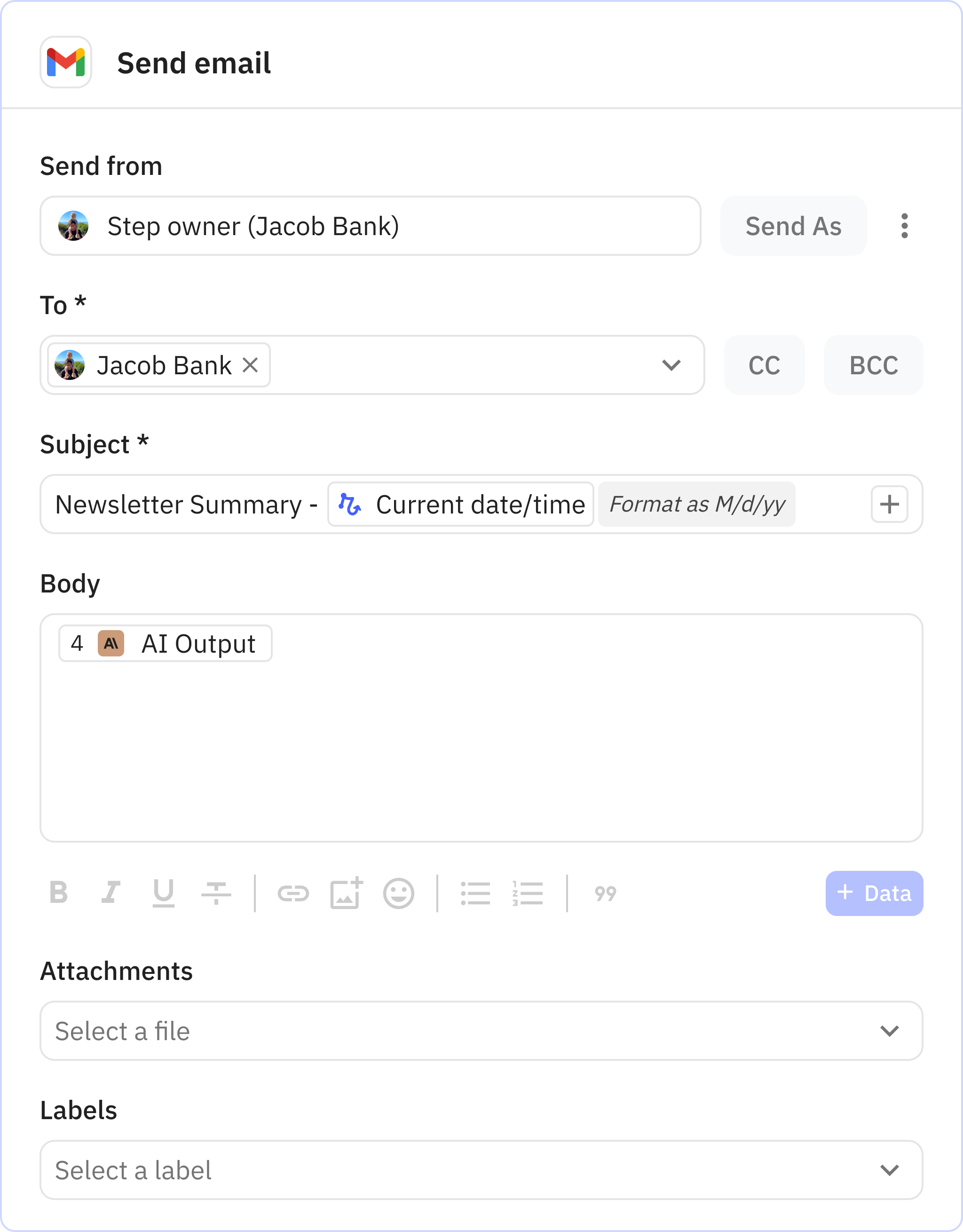 Relay.app screenshot of: Send email