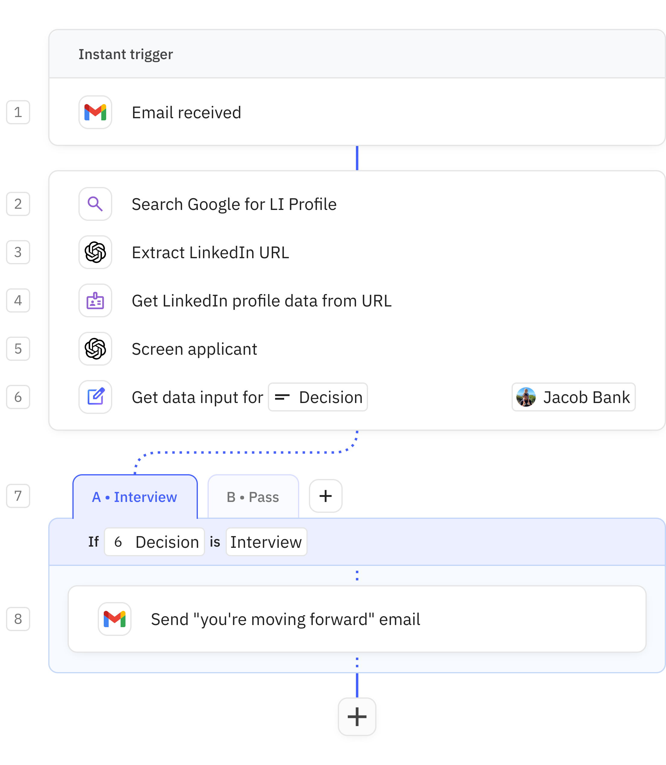 Relay.app screenshot of: Applicant screener