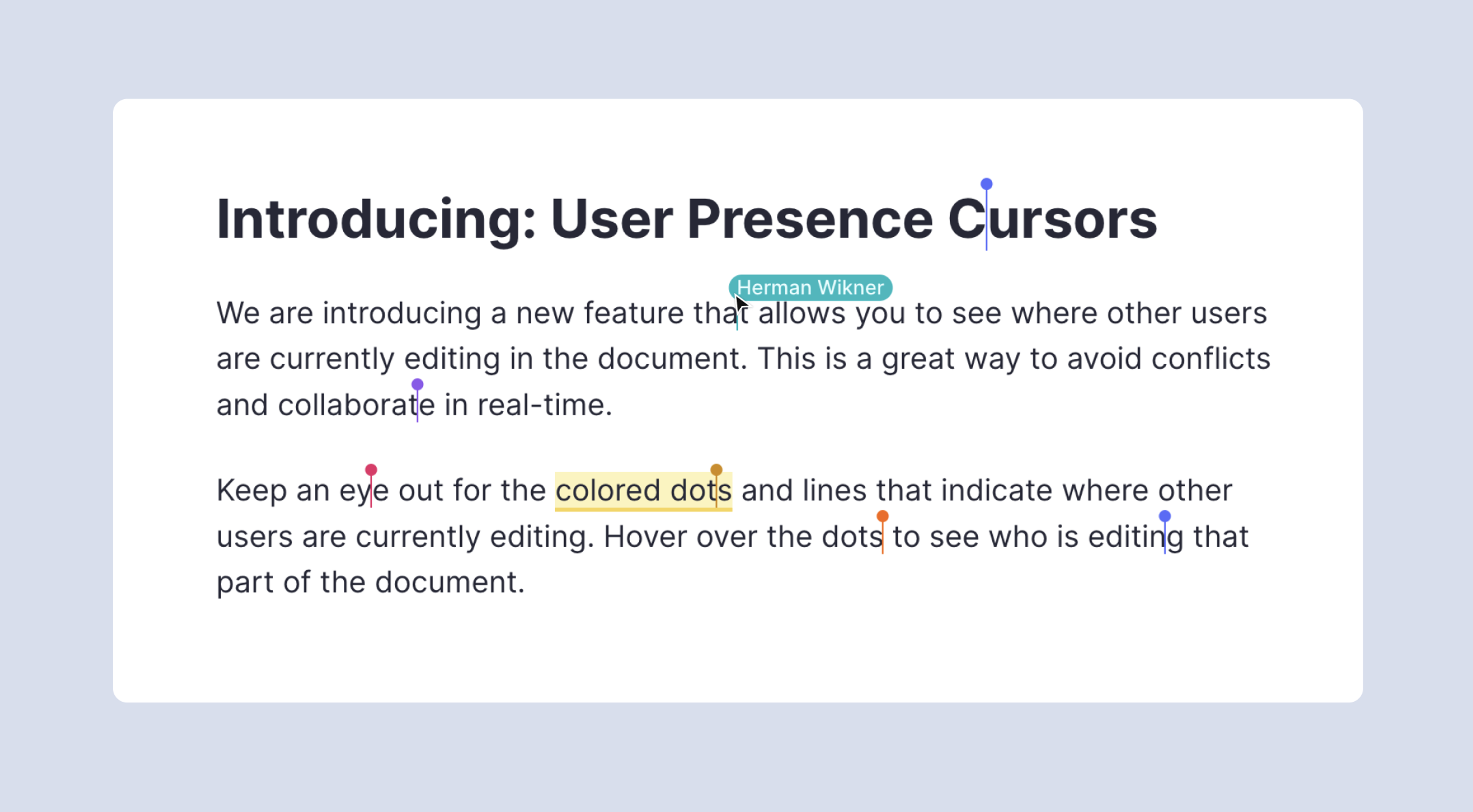 Portable Text Editor with presence markers showing where users are working