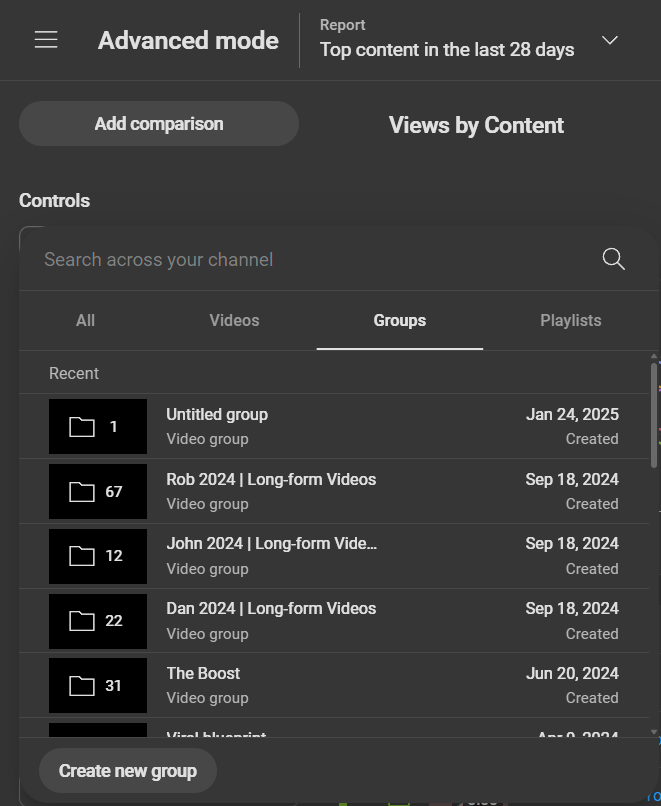 YouTube groups tab