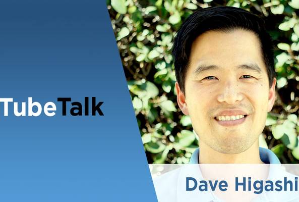 TubeTalk branding next to a portrait of Dave Higashi with outdoor greenery background