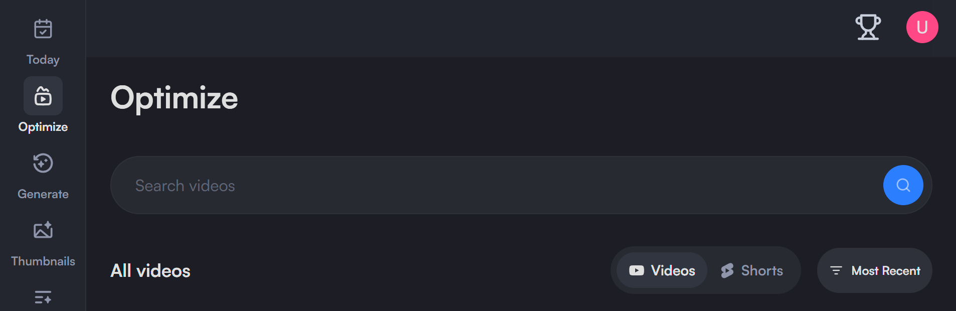 optimize tab on vidIQ app