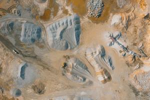 Pile of sand and rock in site, aerial view