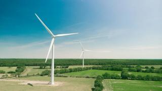 Wind turbines in a field