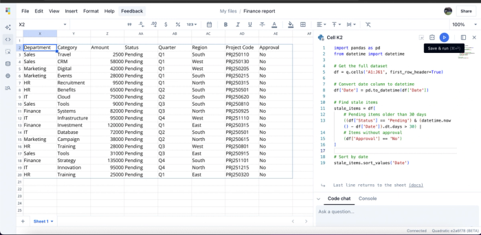 Refreshing stale data with Python in a spreadsheet.