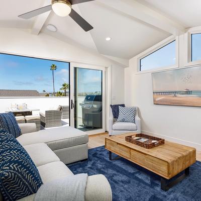 Living room with a view in a Newport Beach vacation rental.