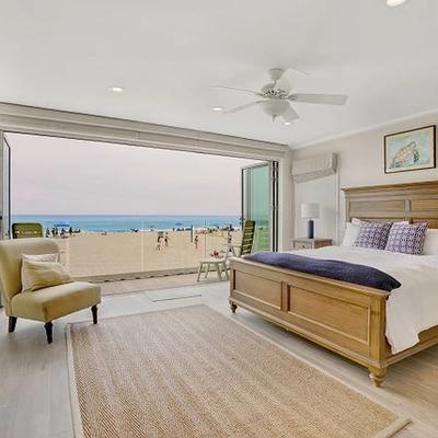 Primary bedroom with ocean views in a Newport Beach vacation rental.