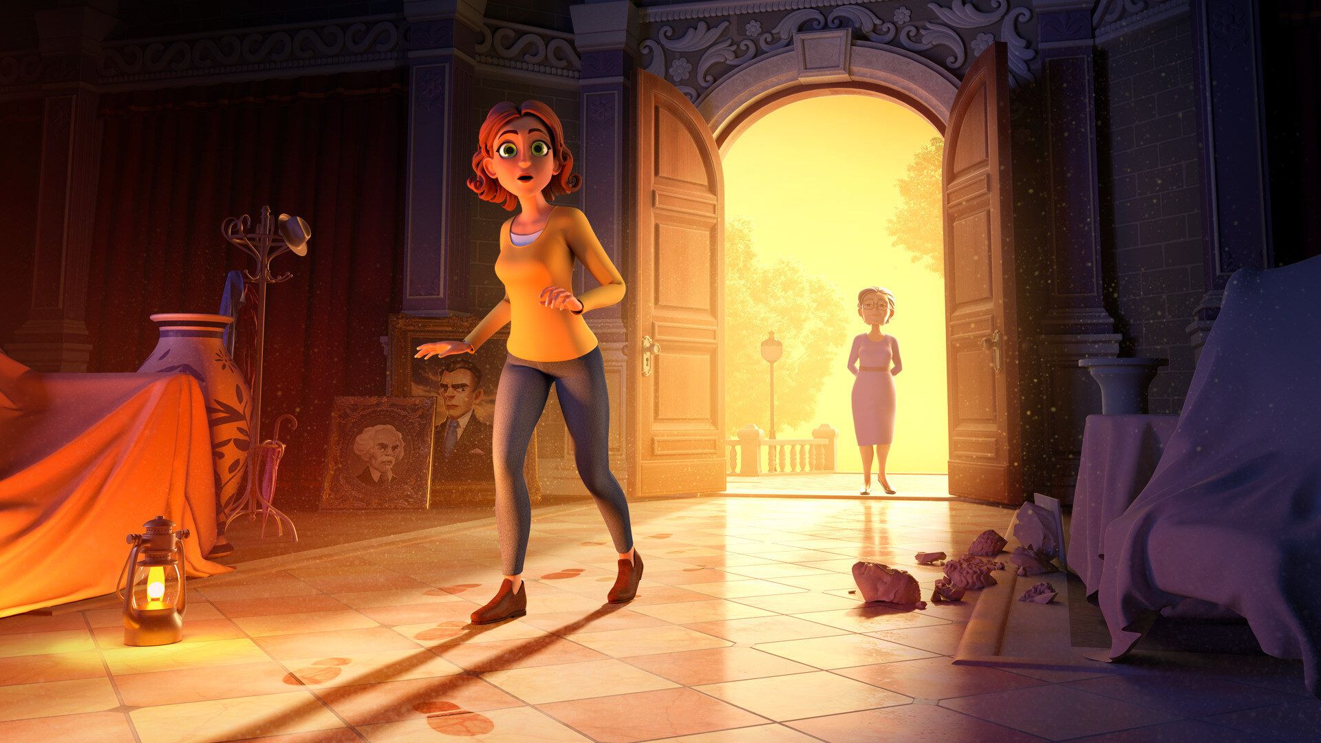Maddie entering the Mansion