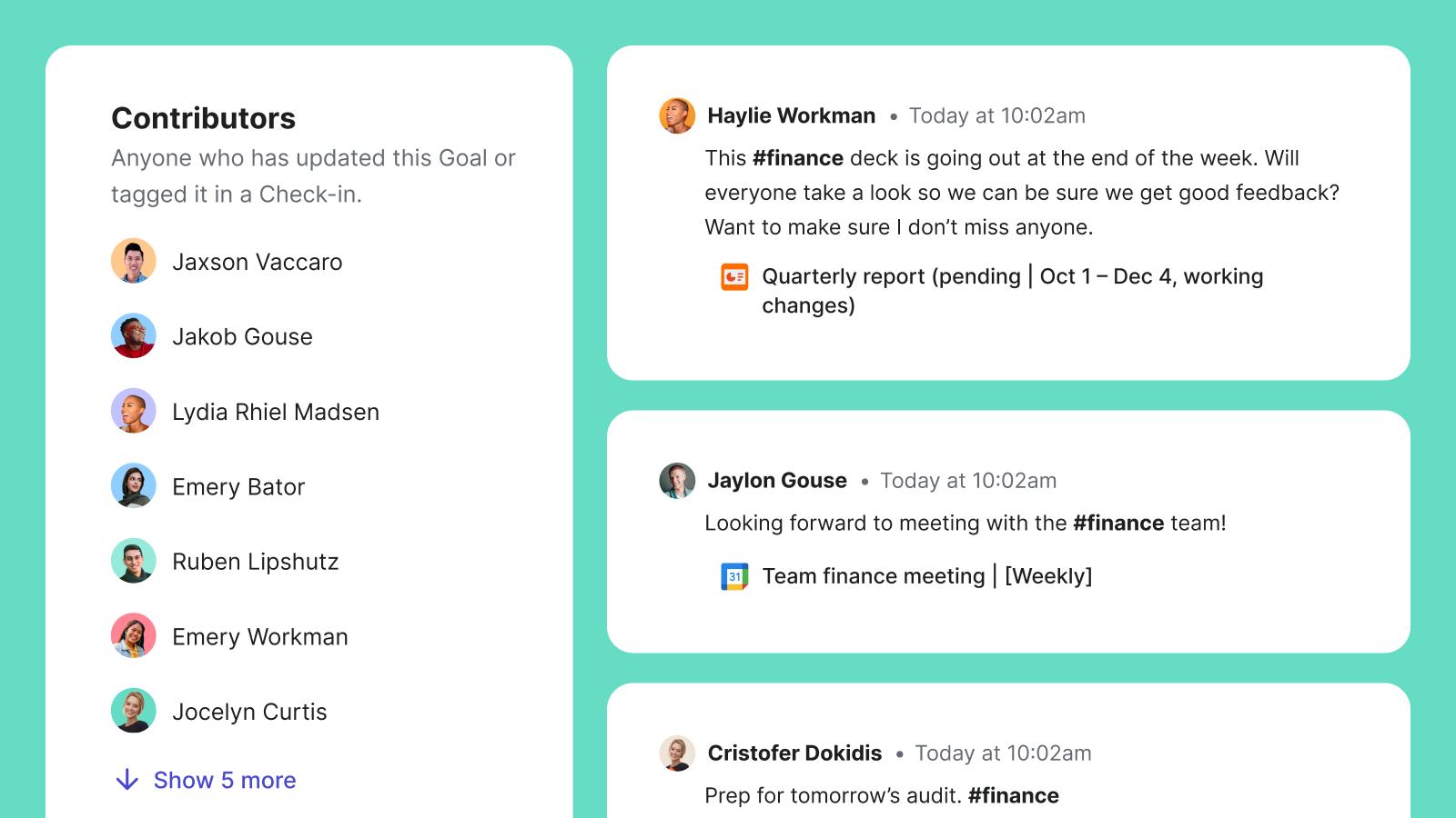 Highlight of the Range Check-ins feature with sample tasks and calendar events