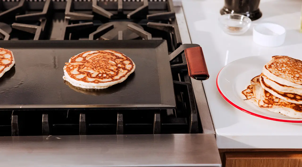 griddle with pancakes