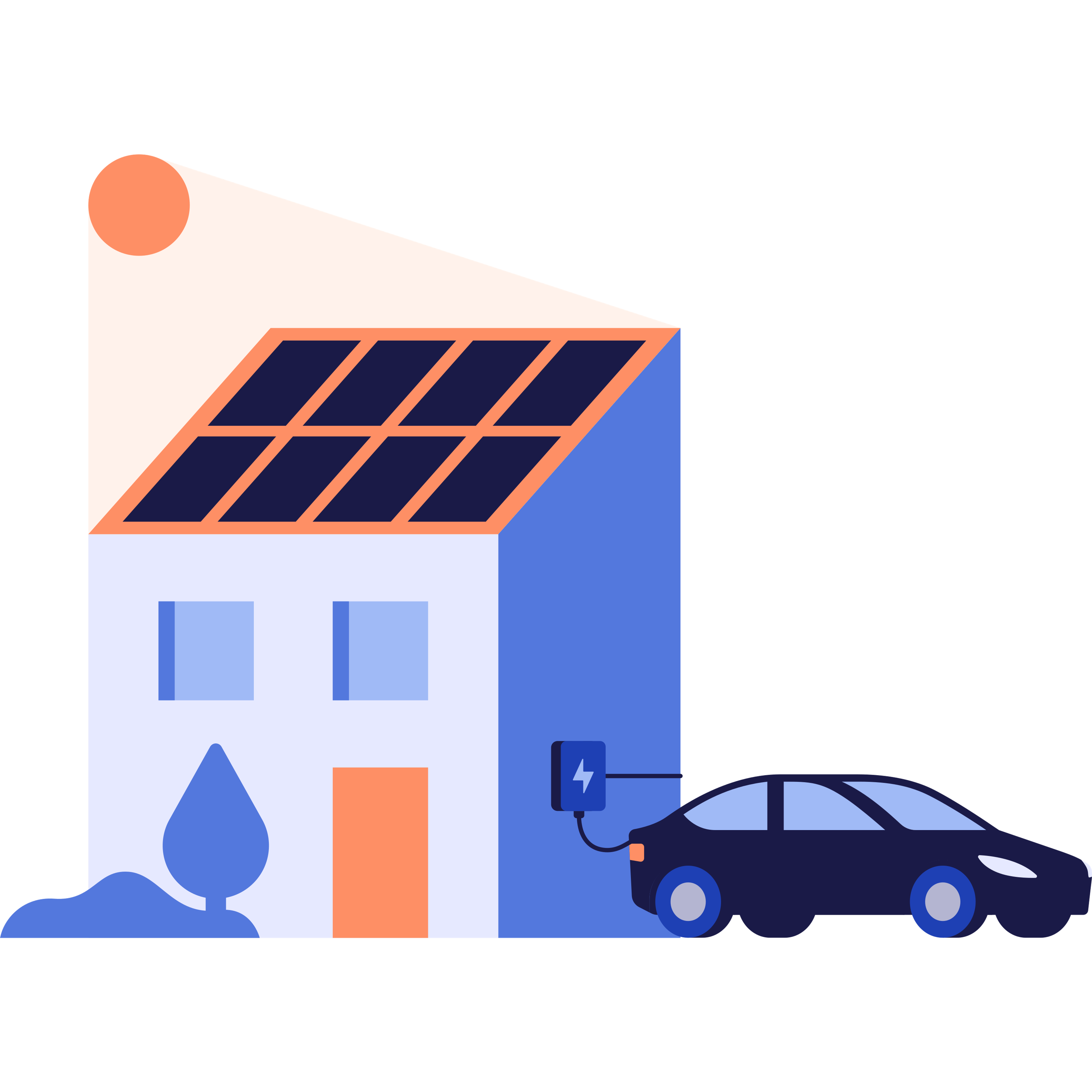 Die Grafik eines Hauses mit PV-Anlage auf dem Dach und Wallbox an der Wand, an der ein E-Auto geladen wird.