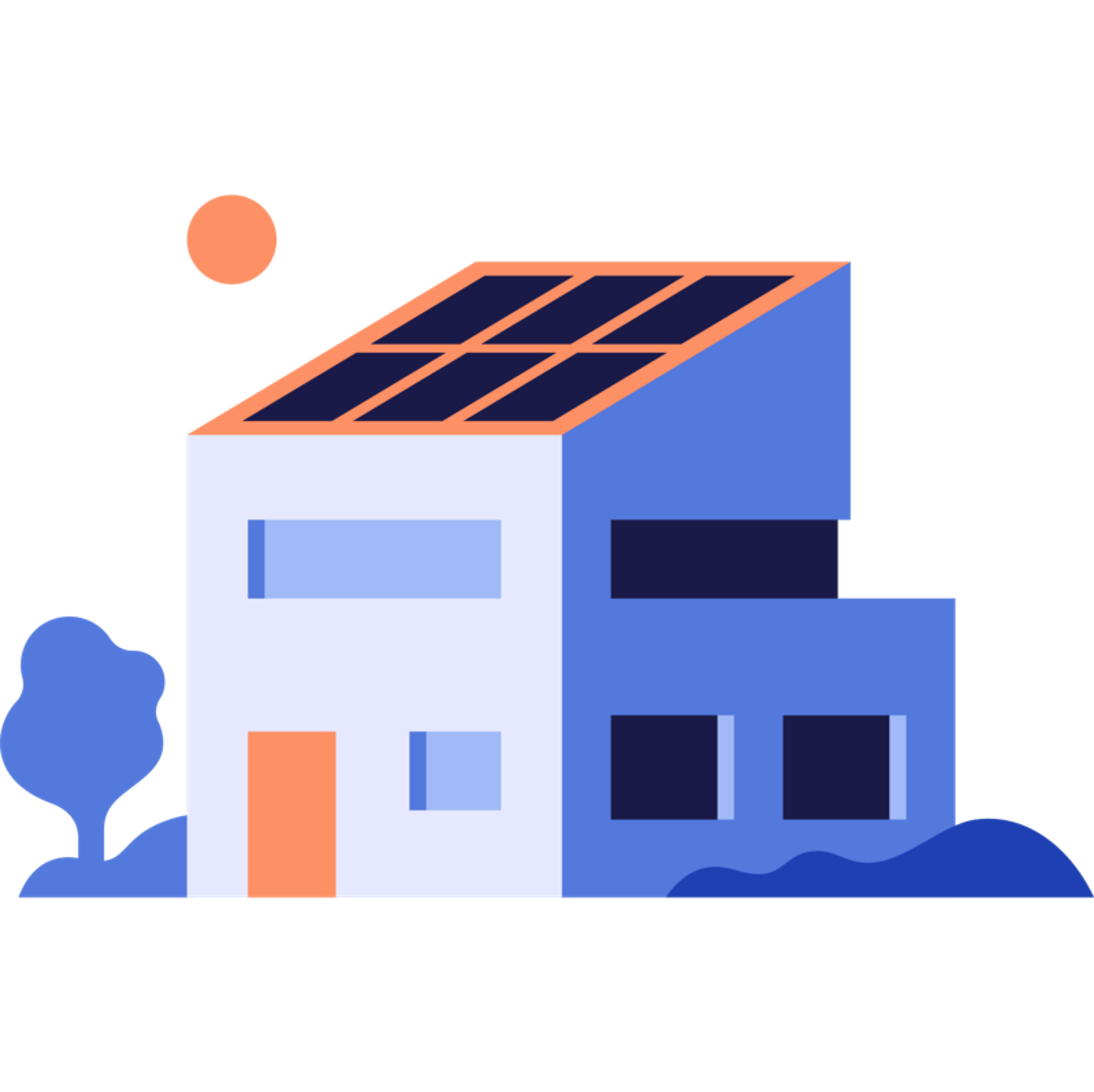 Die Grafik eines Hauses mit Solarpanels auf dem Dach.