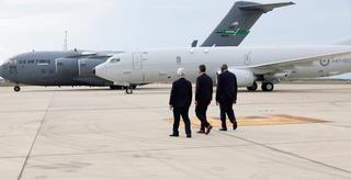 Japanese Minister of Defense H.E. Nakatani Gen, Deputy Prime Minister and Minister for Defence Richard Marles and US Secretary of Defense Lloyd J. Austin III at RAAF Base Darwin.