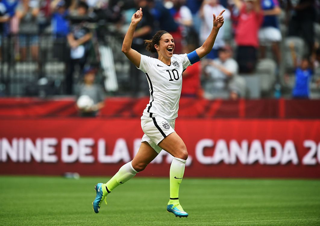 Carli Lloyd celebrating her 2015 FIFA Women's World Cup Final hat trick