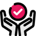 An illustration of a pair of hands cradling a pink circle with a checkmark inside