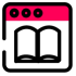 An icon showing a pink web page and a white book inside