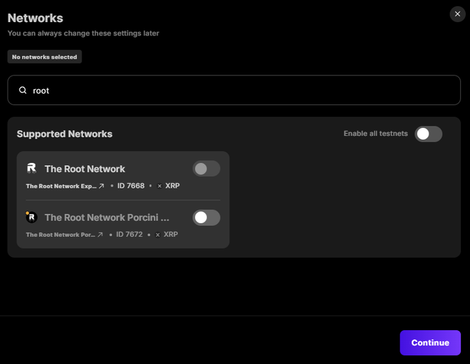 The Root Network mainnet and testnet on Sequence Builder