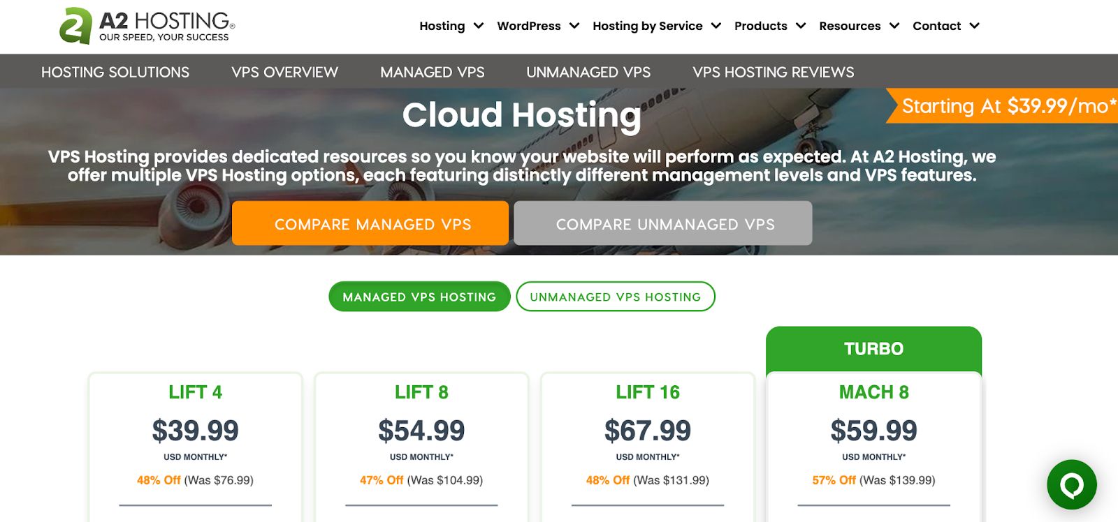 A2 Hosting homepage.