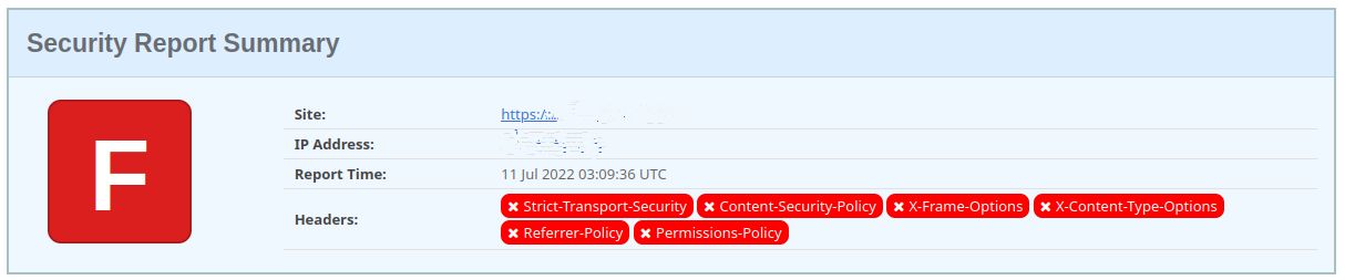 If the HTTP Security Header is not enabled for your website, here is the output of the Security Headers scan result.
