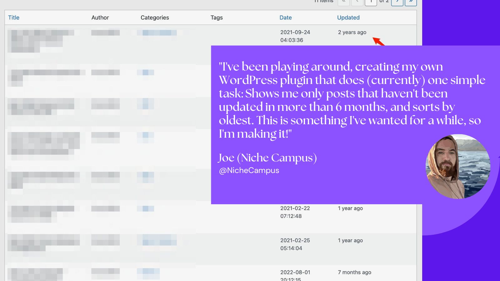 A WordPress tweet from Joe Niche Campus.