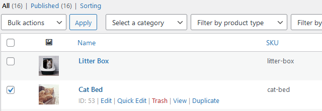 Click on the check box of a product similar to yours, hover your mouse over the name of the product and then select “Edit” in the bar.