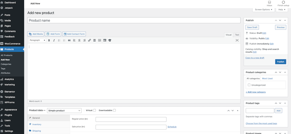 Adding a product manually using WooCommerce and WordPress.