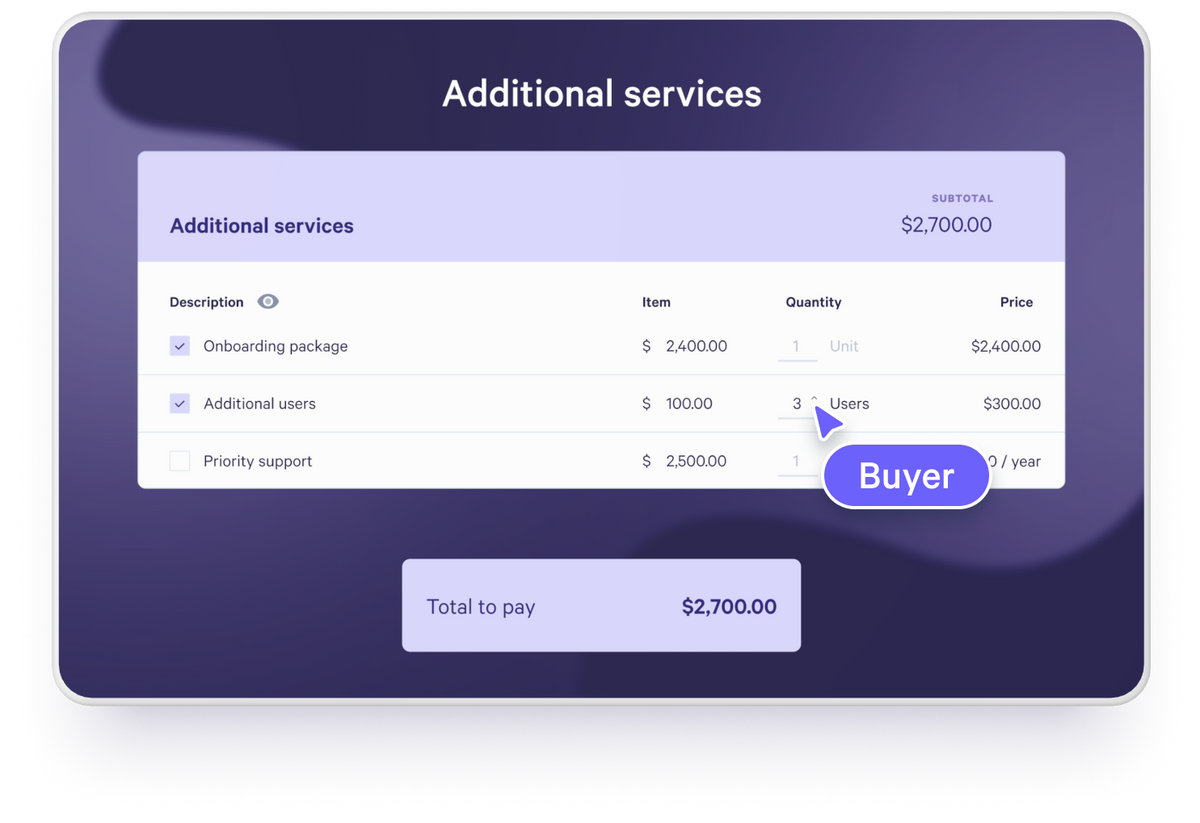 a purple screen with the words additional services on it